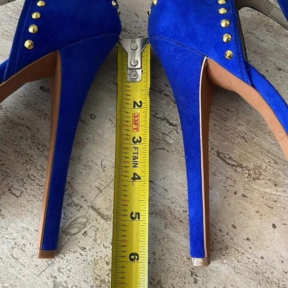 STEVEN Steve Madden ASTRRO Blue Gold Studded Leather Suede Stiletto heel Sz 8.5 - Picture 8 of 17